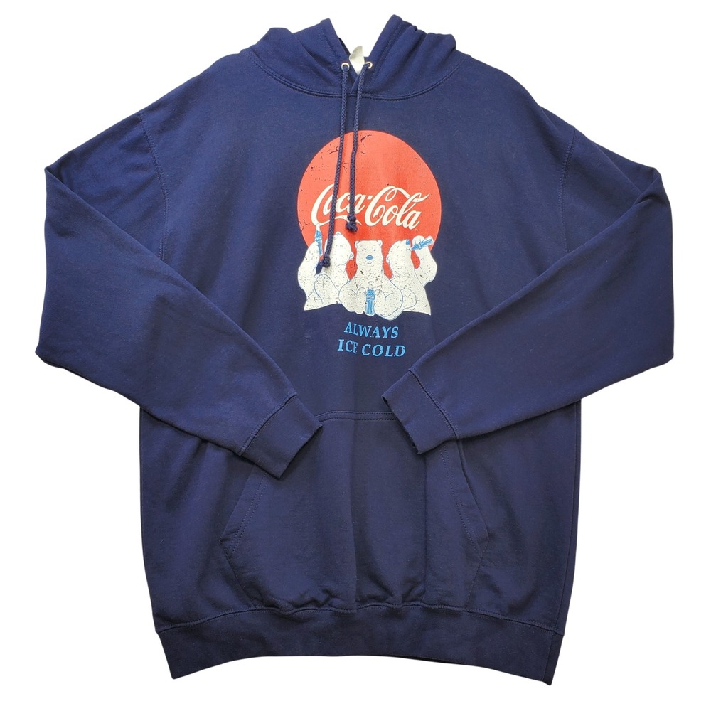 Coca-Cola Hoodie Mens XL Navy Blue Polar Bear Graphic "Always Ice Cold" Pullover